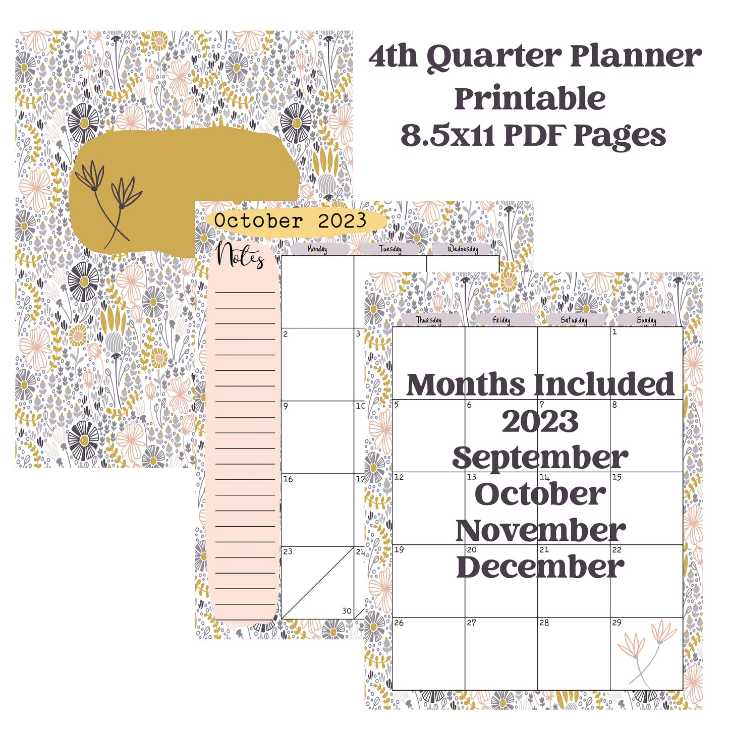 4th Quarter Printable Monthly Planner Pages