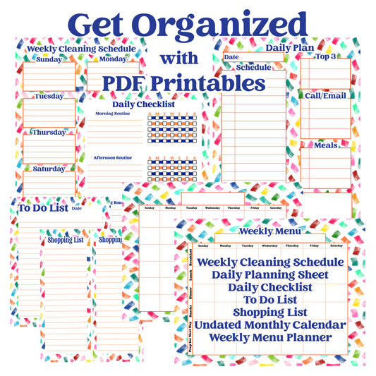 Printable Planner Bundle 7 PDF Pages Confetti Design