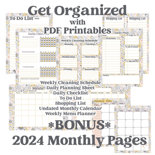 Floral Printables and Bonus 2024 Monthly Planner Pages 8.5x11